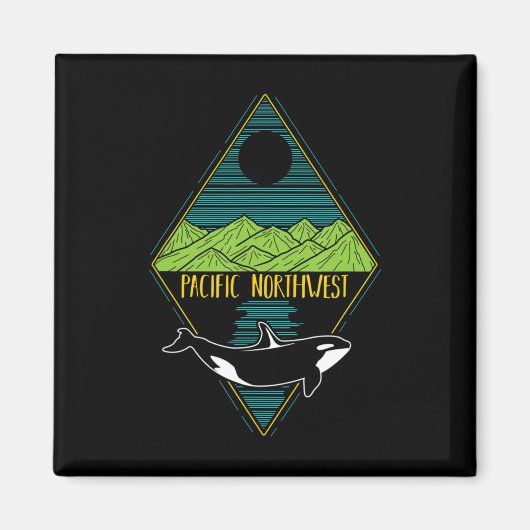 パシフィックノースウェストオルカホエールツリーマウンテン海P マグネット (正面)