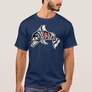 パシフィックノースウェストコーストサケデザインフィッシュ先住民 Tシャツ