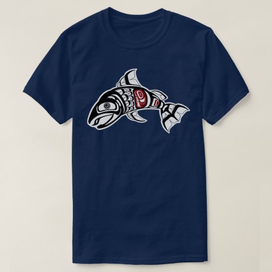 パシフィックノースウエストコーストサーモンデザイン魚先住民  Tシャツ (デザイン正面)