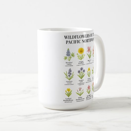 パシフィックノースウエストワイルドフラワーズ – 水彩スタイル コーヒーマグカップ (正面右)