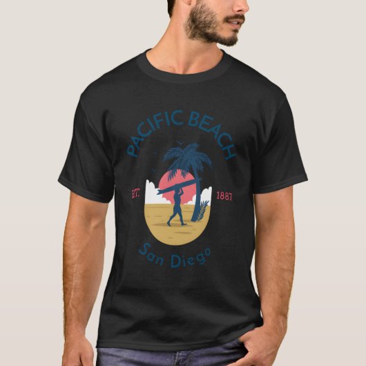 パシフィックビーチサンディエゴカリフォルニアサーフィン Tシャツ (正面)