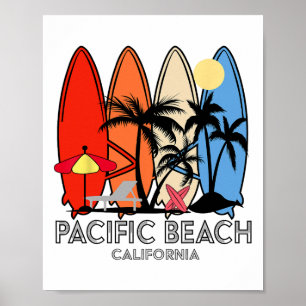パシフィックビーチ カリフォルニア レトロサーフボード ヴィンテージ ポスター