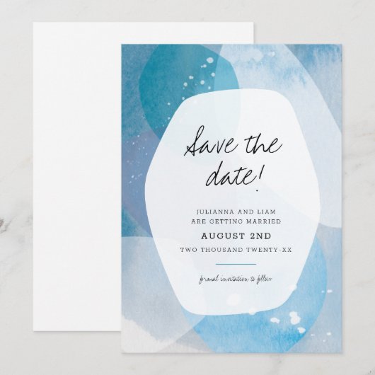 パシフィックブルー日付を保存 招待状 (正面/裏面)