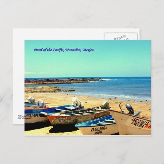 パシフィックマザトランの真珠のメキシコボート ポストカード (正面/裏面)