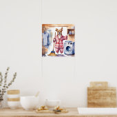 パジャマお洒落スで洗濯をする犬 ポスター (キッチン)