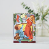 パジャマで幸せな子供たちクリスマスストッキング シーズンポストカード (スタンド正面)