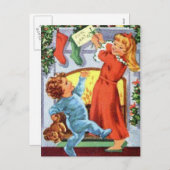 パジャマで幸せな子供たちクリスマスストッキング シーズンポストカード (正面/裏面)