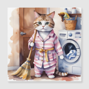 パジャマで愛らしい猫が洗濯をするおもしろい