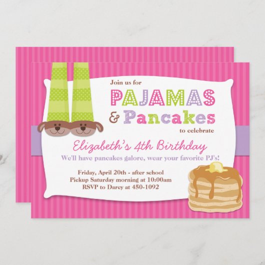 パジャマとパンケーキの誕生日パーティーのそりまい 招待状 (正面/裏面)