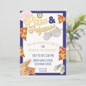 パジャマとピザのスリープオーバー誕生日パーティー 招待状 (スタンド正面)