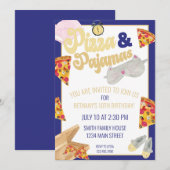 パジャマとピザのスリープオーバー誕生日パーティー 招待状 (正面/裏面)