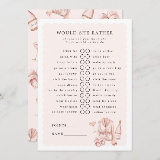 パジャマとプロセッコは彼女はむしろゲームをする 招待状 (正面/裏面)