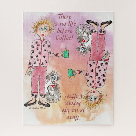 パジャマに住む女性はコーヒー色のスケッチを必要とする ジグソーパズル (縦)