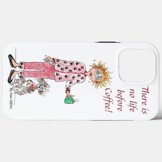 パジャマに住む女性はコーヒー色のスケッチを必要とする Case-Mate iPhoneケース (裏面 (横))