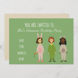 パジャマのかわいいスランバーのお誕生日パーティー 招待状