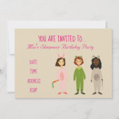 パジャマのかわいい眠りのsleepoverの誕生会 招待状 (正面)