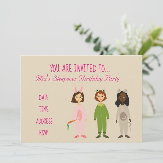 パジャマのかわいい眠りのsleepoverの誕生会 招待状 (スタンド正面)