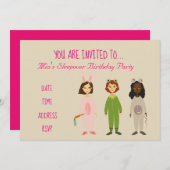 パジャマのかわいい眠りのsleepoverの誕生会 招待状 (正面/裏面)