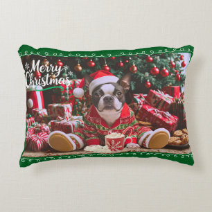 パジャマのクリスマスボストンテリア アクセントクッション