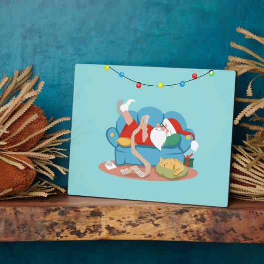 パジャマのソファのサンタクロース フォトプラーク (側面)