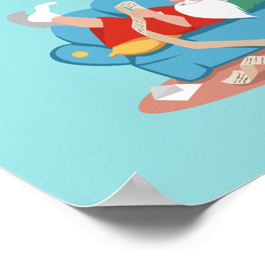 パジャマのソファのサンタクロース ポスター (角)