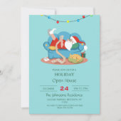 パジャマのソファのサンタクロース 招待状 (正面)