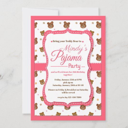 パジャマのパーティの招待状 招待状 (正面)