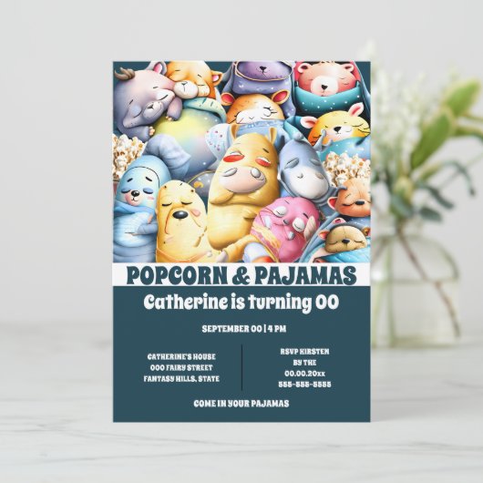 パジャマのポップコーンの漫画の動物は眠っている 招待状 (スタンド正面)