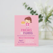 パジャマの女の子のパンケーキ誕生日パーティー 招待状 (スタンド正面)