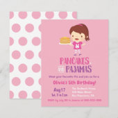 パジャマの女の子のパンケーキ誕生日パーティー 招待状 (正面/裏面)