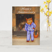 パジャマの猫ハッピーアニバーサリー カード (黄色い花)