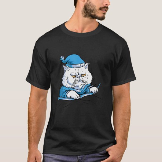パジャマの白猫カワイイフおもしろいワ Tシャツ (正面)