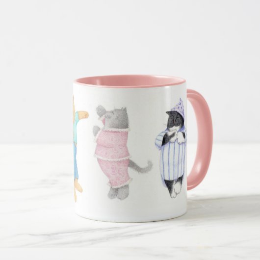パジャマの4匹の猫 ピンク コンボ マグカップ (正面右)