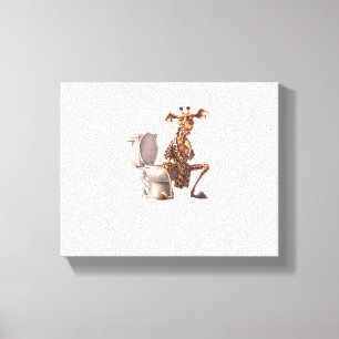 パジャマを着たかわいいキリンがトイレに座っている キャンバスプリント