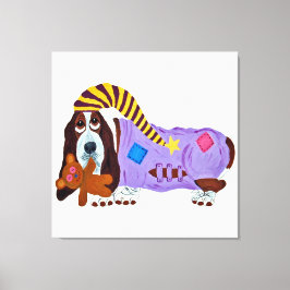 パジャマを着たテディベア付きのバセットハウンド キャンバスプリント