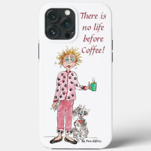 パジャマを着た女性はコーヒーの色のスケッチ  iPhone 13 PRO MAXケース