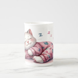 パジャマを着た眠る子猫の絵が描かれたボーンチャイナマグカップ ボーンチャイナマグカップ