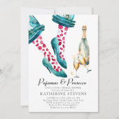 パジャマスプロセッコランジェリーパーティーピンクブライダルシャワー 招待状 (正面)