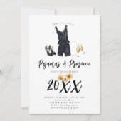 パジャマスプロセッコPJスランバーブラック新年パーティー 招待状 (正面)