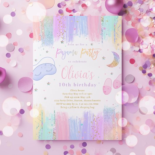 パジャマスリーポバーバースデーパーティー10代のトゥイーンパーティー 招待状