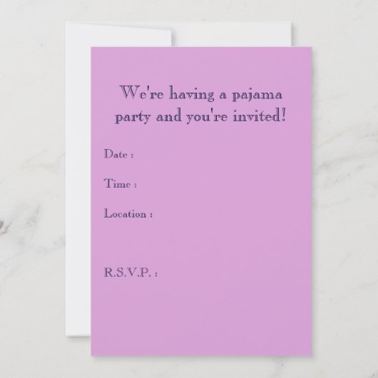 パジャマパーティの招待状:夜明け 招待状 (裏面)