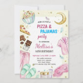 パジャマパーティーのピザ誕生日会 招待状 (正面)