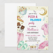 パジャマパーティーのピザ誕生日会 招待状 (正面/裏面)