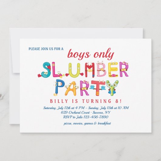 パジャマパーティーの言葉 招待状 (正面)