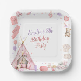 パジャマパーティーの誕生日会 ペーパープレート