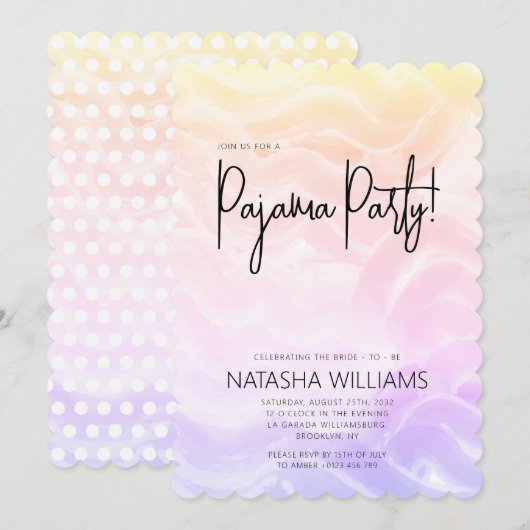 パジャマパーティーカラフルパステルシック招待状 招待状 (正面/裏面)