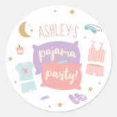 パジャマパーティーガールズ誕生日、任意の年齢 ラウンドシール (正面)