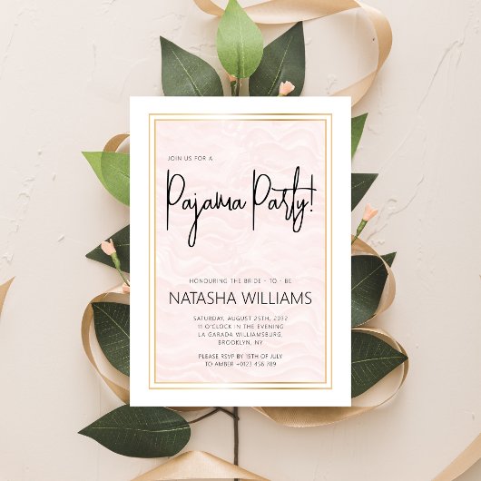 パジャマパーティースランバーバチェロレッテソフトピンクストライプ 招待状