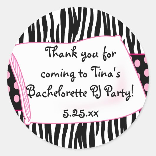 パジャマパーティーラウンドピンクステッカー ラウンドシール (正面)