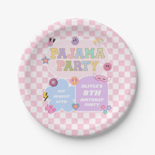 パジャマパーティー名門私立校風のバーシティパッチ誕生日パーティー ペーパープレート